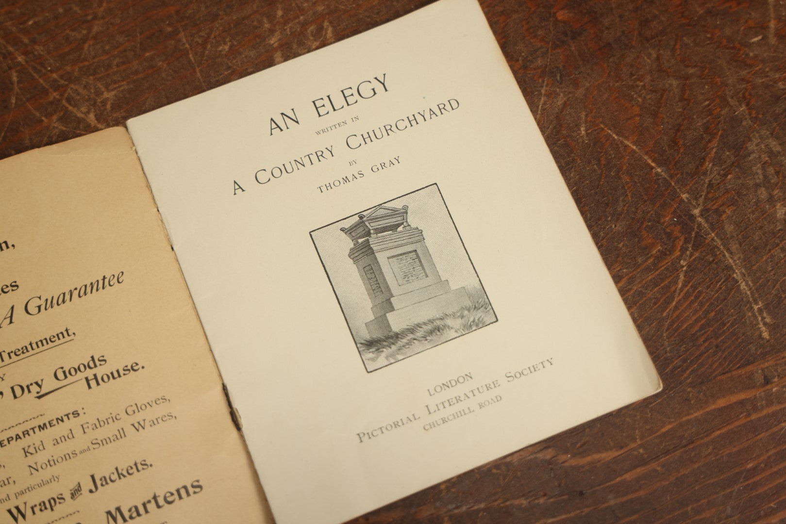 Lot 095 - "Gray's Elegy" Antique Booklet, "An Elegy Written In A Country Churchyard" By Thomas Gray, With Cemetery Illustrations, Note Cover Detached