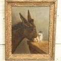 Lot 002 - 19th Century Oil Painting On Board Of A Kitten And A Donkey, 11-1/2" x 14-1/4"