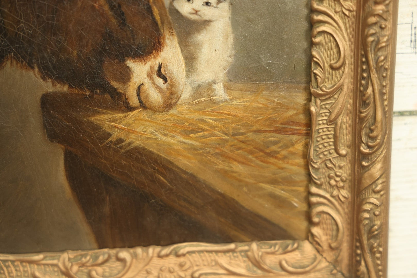 Lot 002 - 19th Century Oil Painting On Board Of A Kitten And A Donkey, 11-1/2" x 14-1/4"