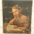 Lot 004 - 19th Century Oil On Canvas Painting Of A Pensive Young Girl Looking Up From A Book, Note Heavy Wear, Active Losses, Other Damage, See Photos, 19" x 22-1/2"