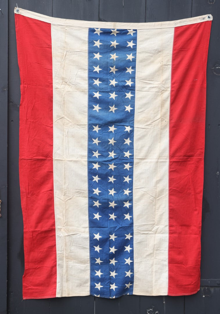 Lot 005 - Pair Of Vintage Patriotic Bunting, Stars And Bars, American Flag Variants, 4' x 6', By Everwear Bunting, Early To Mid 20th Century