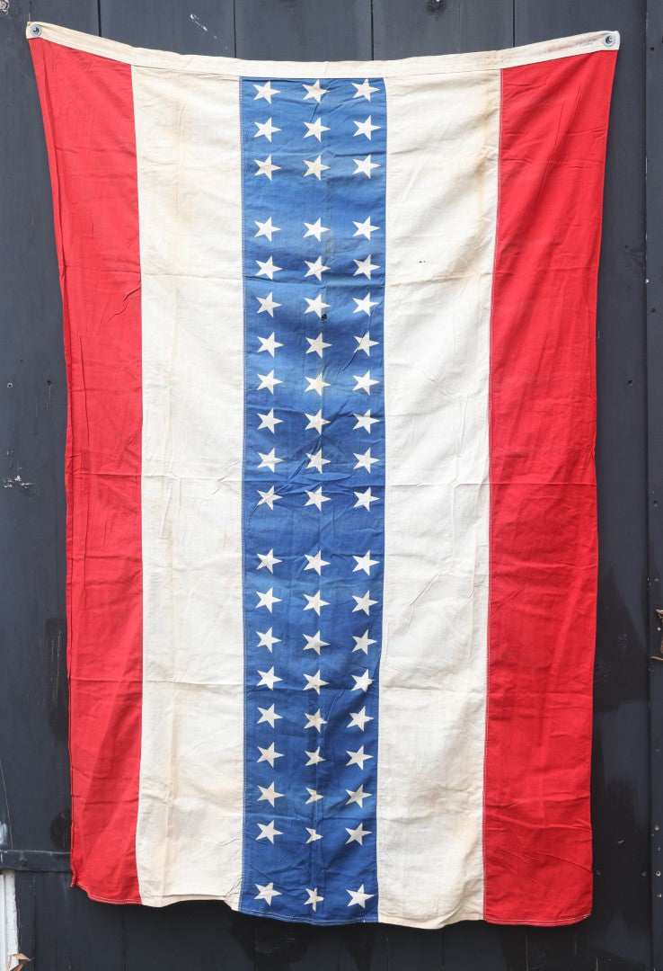 Lot 005 - Pair Of Vintage Patriotic Bunting, Stars And Bars, American Flag Variants, 4' x 6', By Everwear Bunting, Early To Mid 20th Century