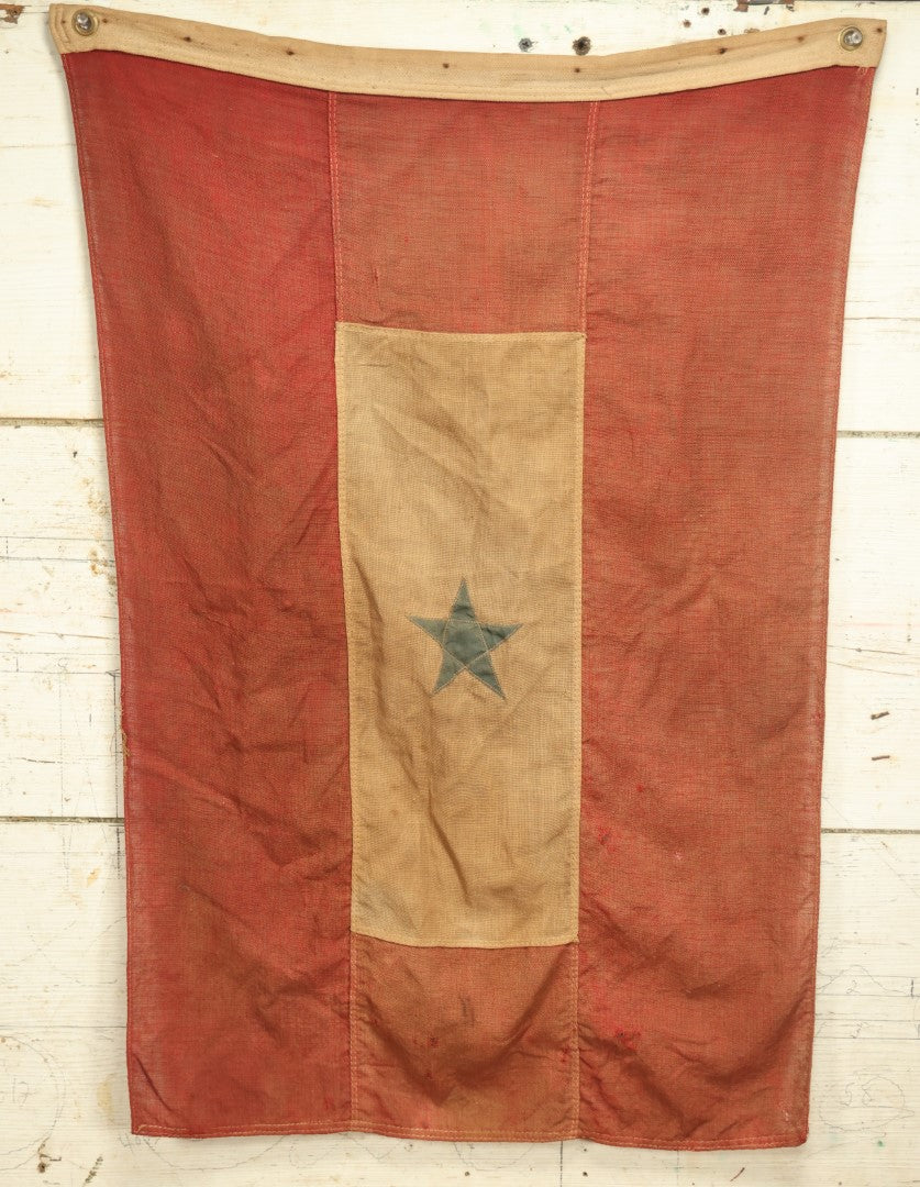 Lot 006 - Early 20th Century Blue Star Service Flag, Machine-Sewn, Hand Crafted, Stitched Together Panels And Star, 31-1/4" x 20-3/4"