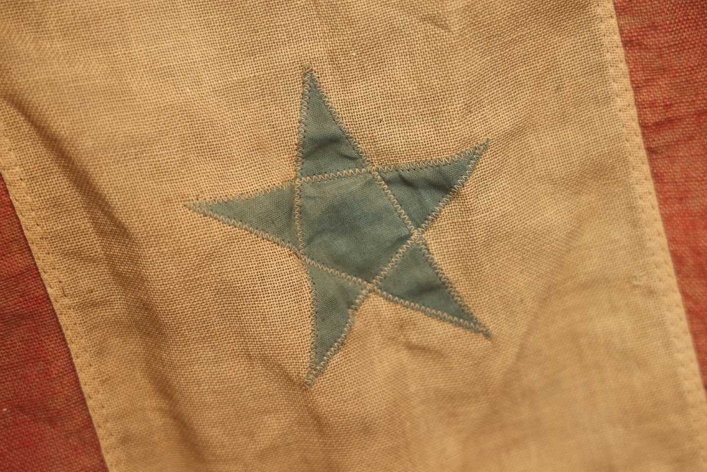 Lot 006 - Early 20th Century Blue Star Service Flag, Machine-Sewn, Hand Crafted, Stitched Together Panels And Star, 31-1/4" x 20-3/4"