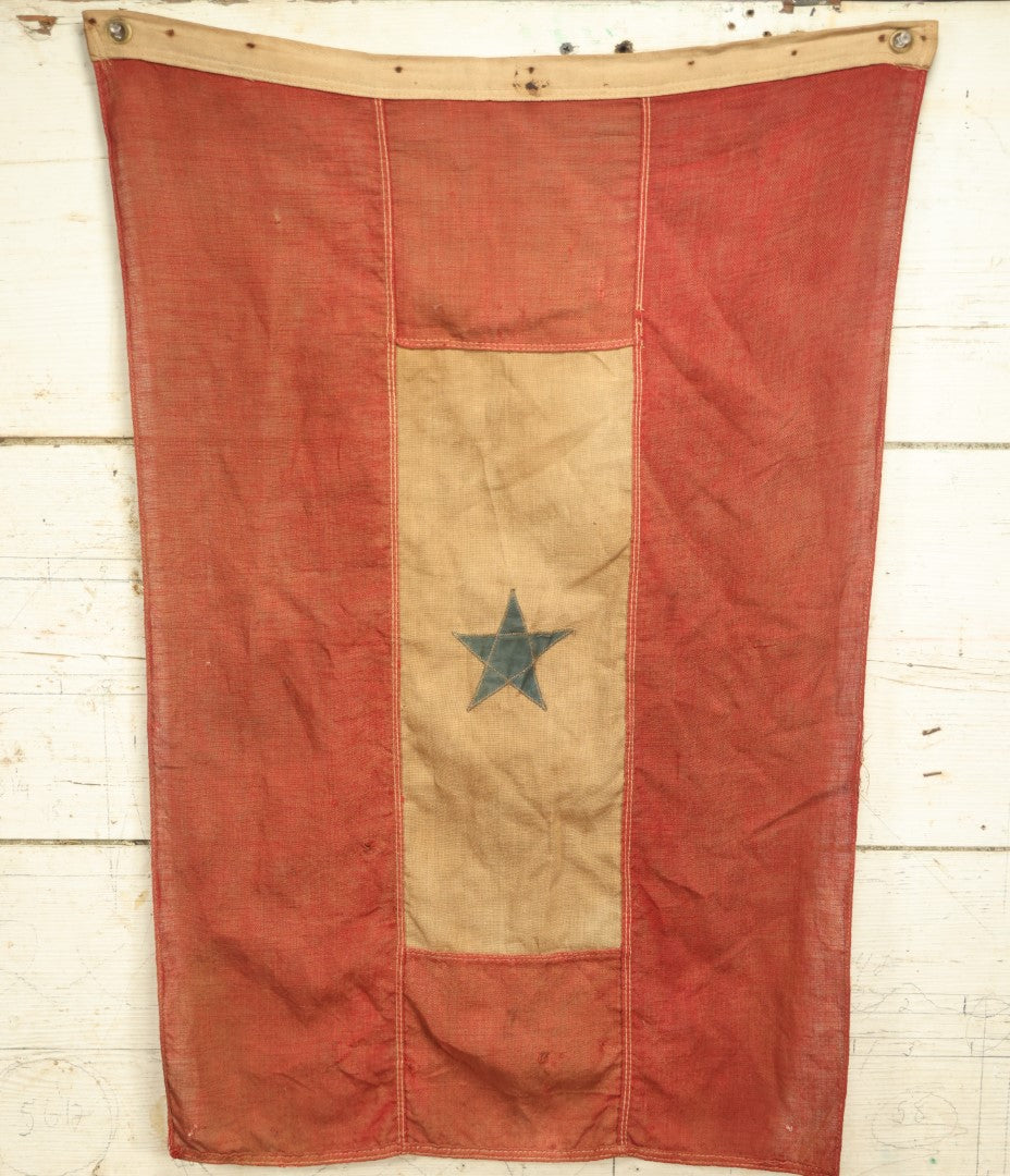 Lot 006 - Early 20th Century Blue Star Service Flag, Machine-Sewn, Hand Crafted, Stitched Together Panels And Star, 31-1/4" x 20-3/4"