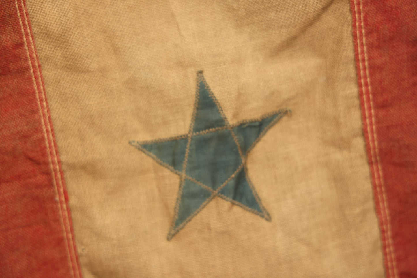 Lot 006 - Early 20th Century Blue Star Service Flag, Machine-Sewn, Hand Crafted, Stitched Together Panels And Star, 31-1/4" x 20-3/4"