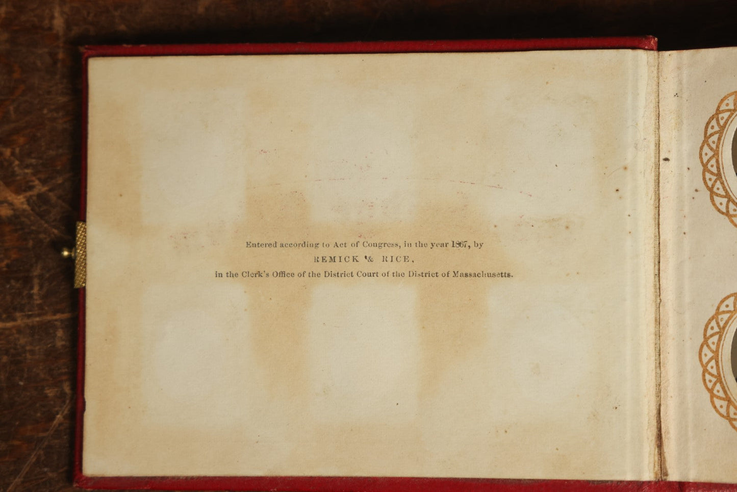 Lot 013 - Antique Gem Tintype Photo Album, Nearly Completely Full, With 90+ Photographs, Album Copyright 1867 By Remick & Rice, Includes Back Turned Photo, Filler Gems