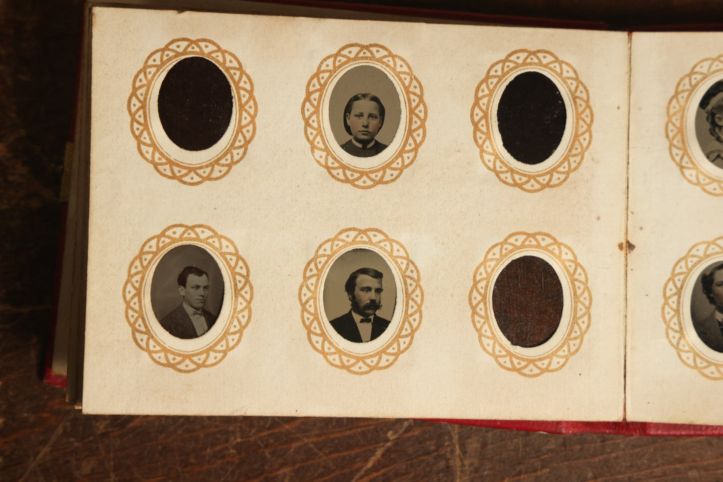 Lot 013 - Antique Gem Tintype Photo Album, Nearly Completely Full, With 90+ Photographs, Album Copyright 1867 By Remick & Rice, Includes Back Turned Photo, Filler Gems