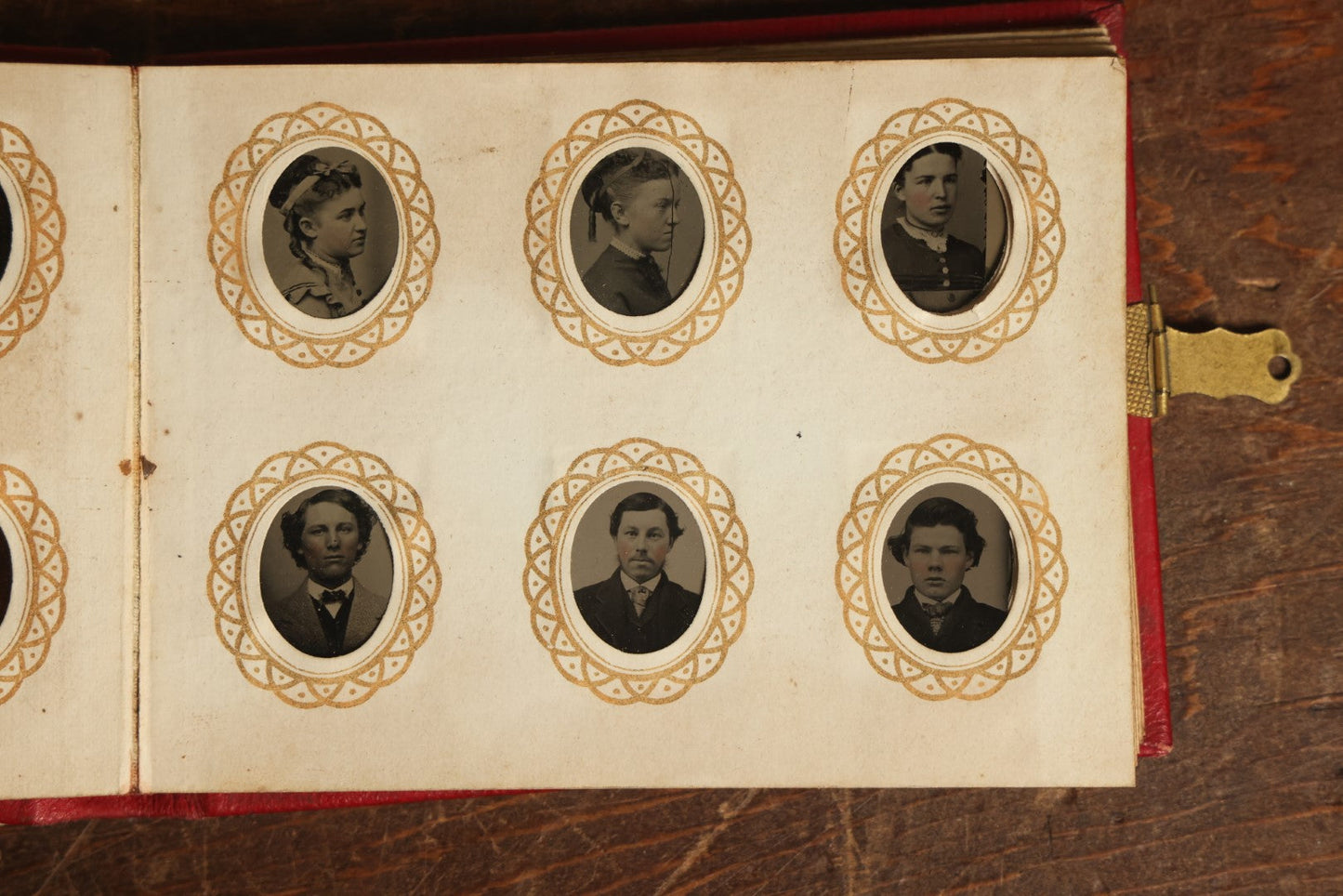 Lot 013 - Antique Gem Tintype Photo Album, Nearly Completely Full, With 90+ Photographs, Album Copyright 1867 By Remick & Rice, Includes Back Turned Photo, Filler Gems