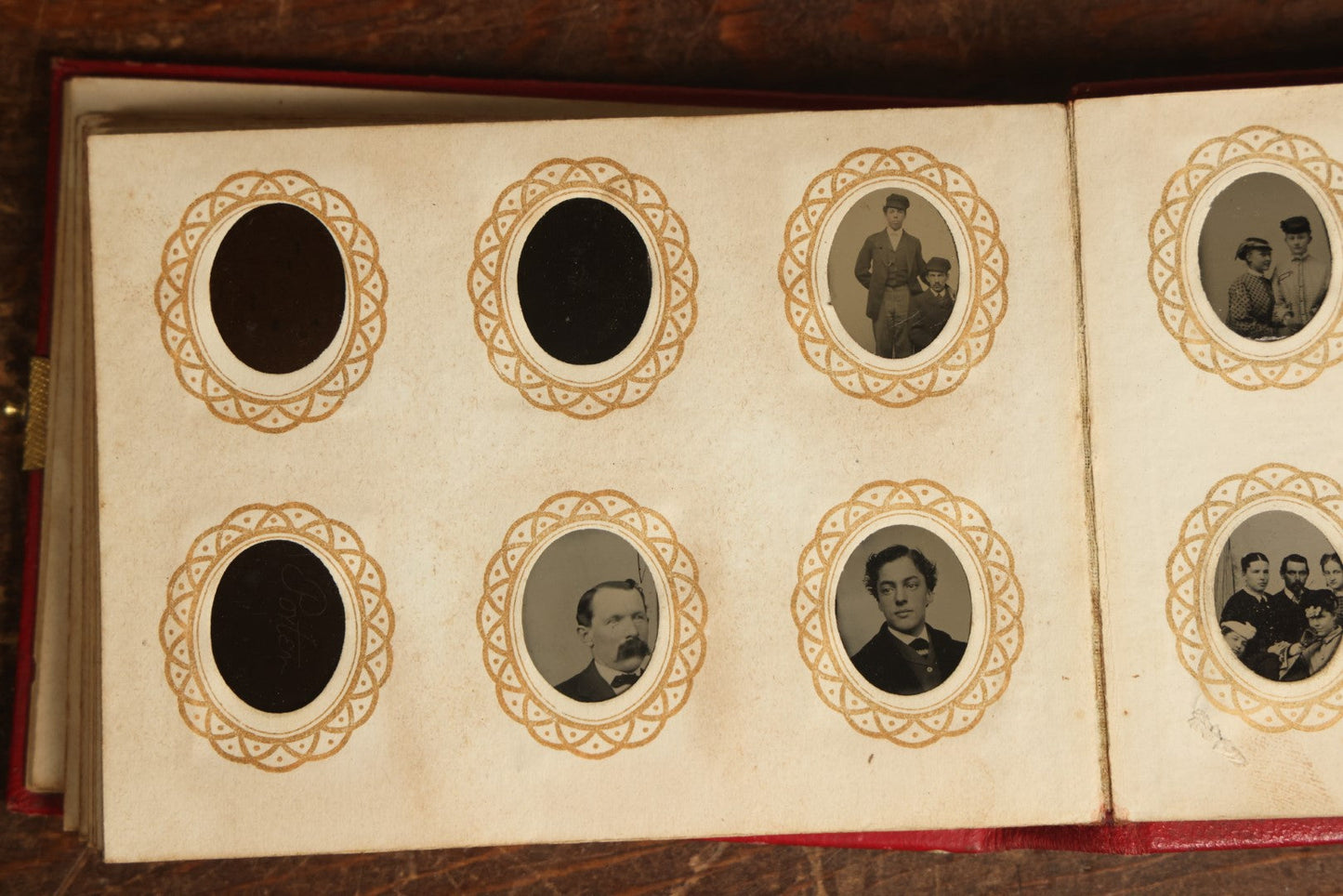 Lot 013 - Antique Gem Tintype Photo Album, Nearly Completely Full, With 90+ Photographs, Album Copyright 1867 By Remick & Rice, Includes Back Turned Photo, Filler Gems