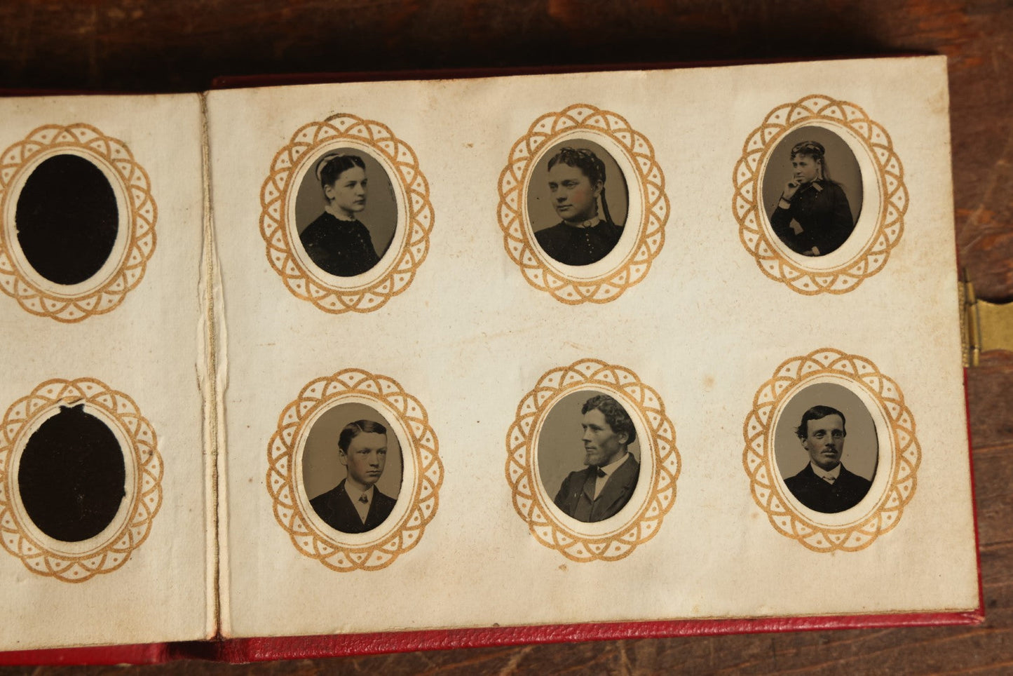 Lot 013 - Antique Gem Tintype Photo Album, Nearly Completely Full, With 90+ Photographs, Album Copyright 1867 By Remick & Rice, Includes Back Turned Photo, Filler Gems