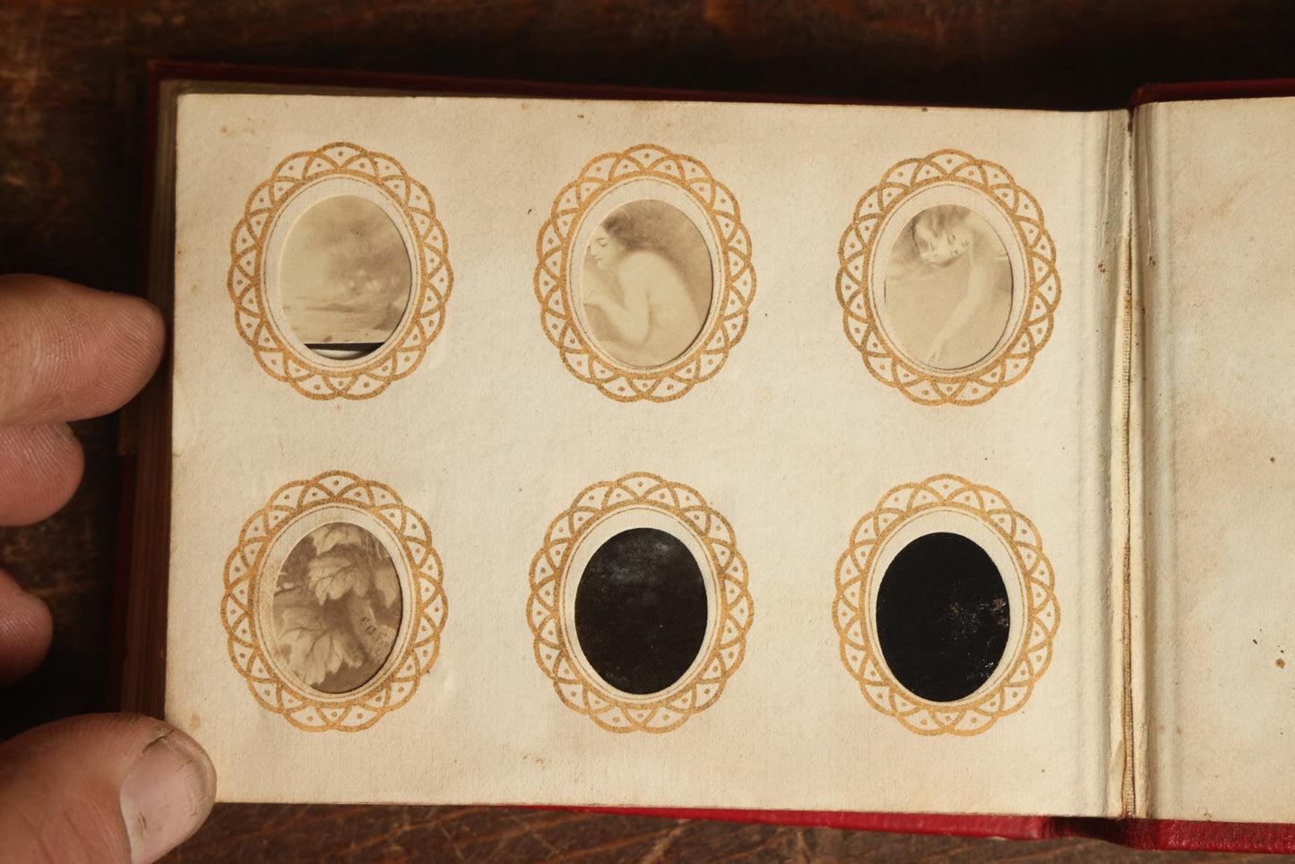 Lot 013 - Antique Gem Tintype Photo Album, Nearly Completely Full, With 90+ Photographs, Album Copyright 1867 By Remick & Rice, Includes Back Turned Photo, Filler Gems