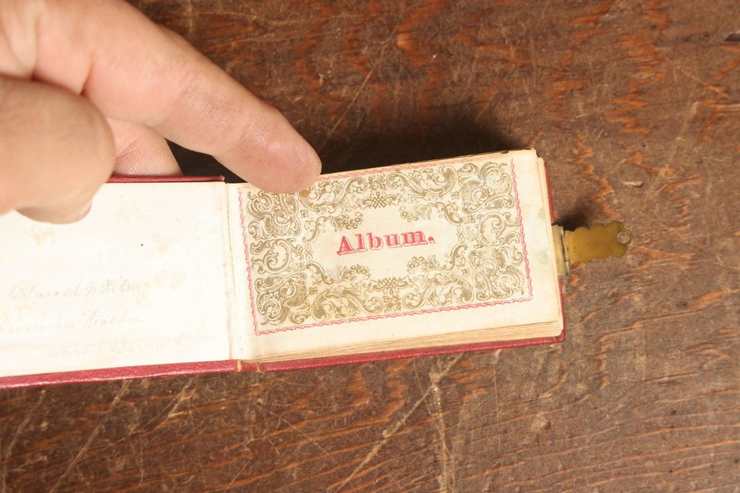 Lot 015 - Antique Gem Tintype Photo Album, Belonging To Clara A. Whitney, From Her Teacher Sarah Barnard, Completely Full Containing 48 Photographs