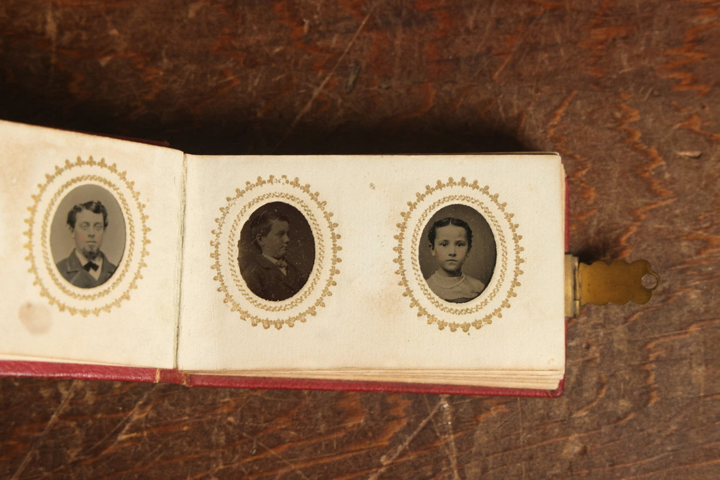 Lot 015 - Antique Gem Tintype Photo Album, Belonging To Clara A. Whitney, From Her Teacher Sarah Barnard, Completely Full Containing 48 Photographs