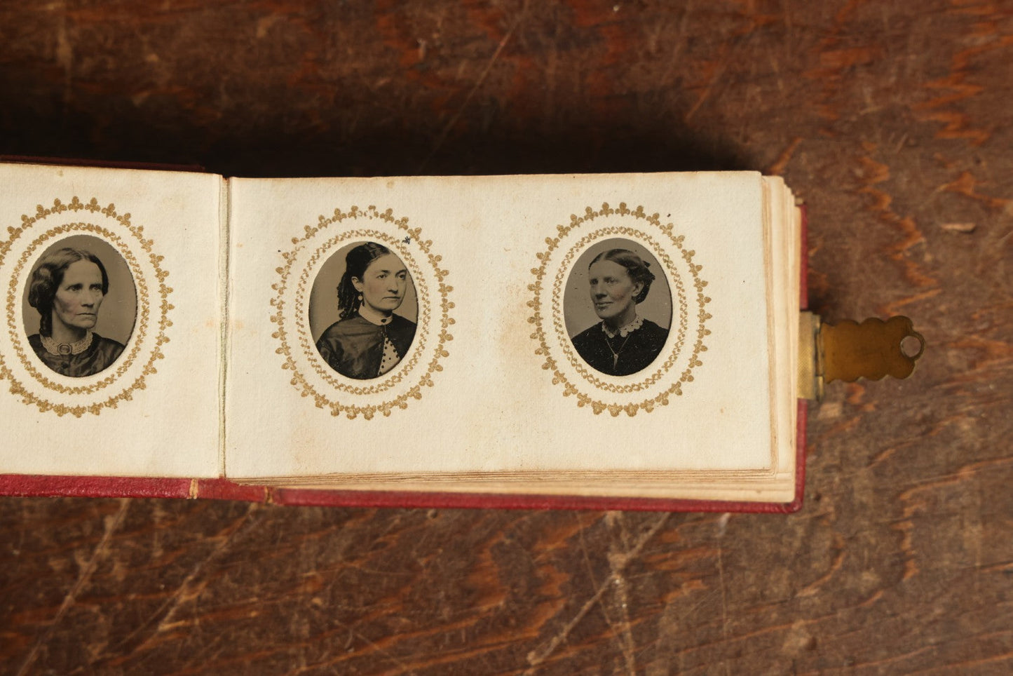 Lot 015 - Antique Gem Tintype Photo Album, Belonging To Clara A. Whitney, From Her Teacher Sarah Barnard, Completely Full Containing 48 Photographs