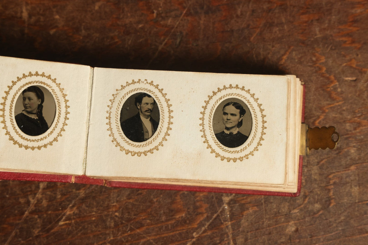 Lot 015 - Antique Gem Tintype Photo Album, Belonging To Clara A. Whitney, From Her Teacher Sarah Barnard, Completely Full Containing 48 Photographs