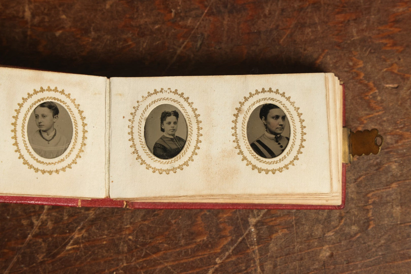 Lot 015 - Antique Gem Tintype Photo Album, Belonging To Clara A. Whitney, From Her Teacher Sarah Barnard, Completely Full Containing 48 Photographs