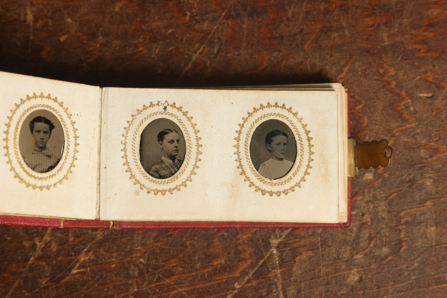 Lot 015 - Antique Gem Tintype Photo Album, Belonging To Clara A. Whitney, From Her Teacher Sarah Barnard, Completely Full Containing 48 Photographs