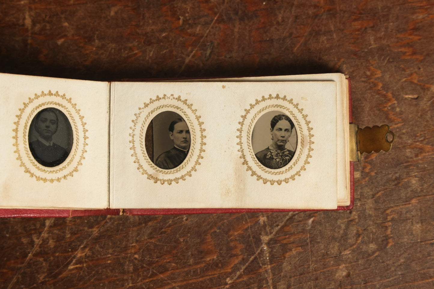 Lot 015 - Antique Gem Tintype Photo Album, Belonging To Clara A. Whitney, From Her Teacher Sarah Barnard, Completely Full Containing 48 Photographs