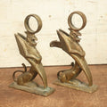 Lot 016 - Pair Of Antique Cast Brass Griffin Bar Foot Rail Mount Brackets, Reclaimed Decor