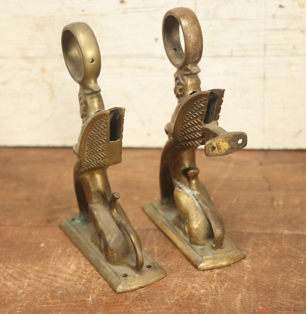 Lot 016 - Pair Of Antique Cast Brass Griffin Bar Foot Rail Mount Brackets, Reclaimed Decor