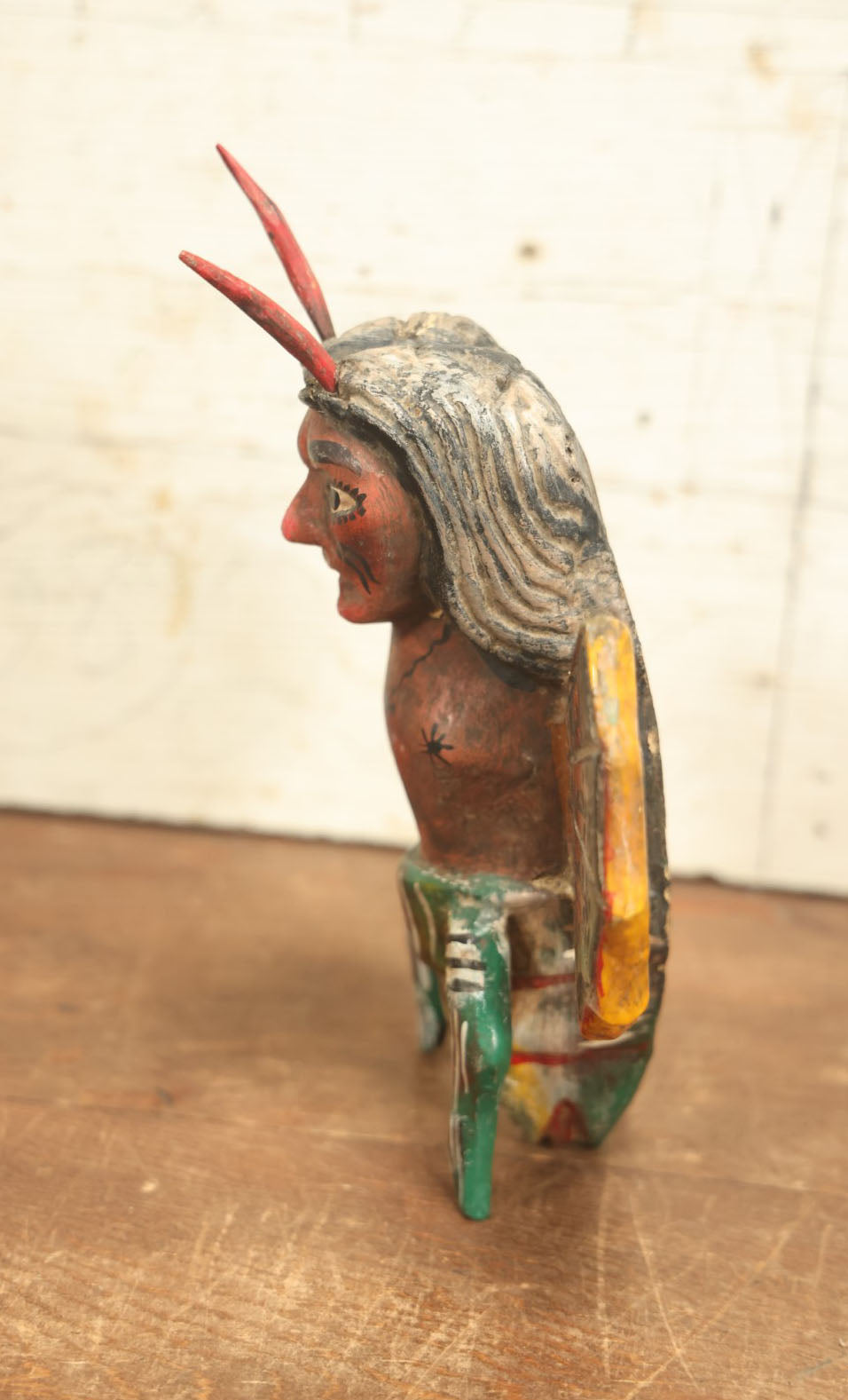 Lot 018 - Vintage Mexican Folk Art Butterfly Man Mask, Hand Carved And Hand Painted Wood, No String