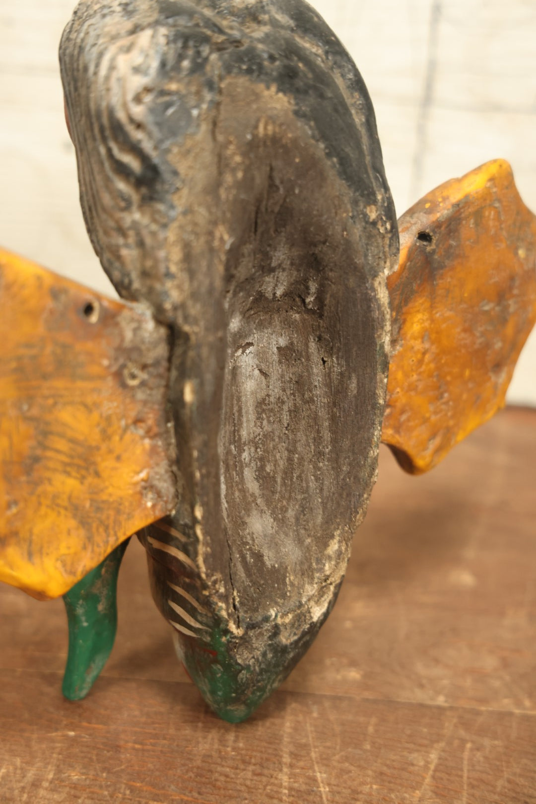 Lot 018 - Vintage Mexican Folk Art Butterfly Man Mask, Hand Carved And Hand Painted Wood, No String