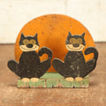 Lot 019 - Vintage Folk Art Napkin Holder, Two Cats Sitting In Front Of Yellow Moon, Scroll Cut Hand Painted Wood