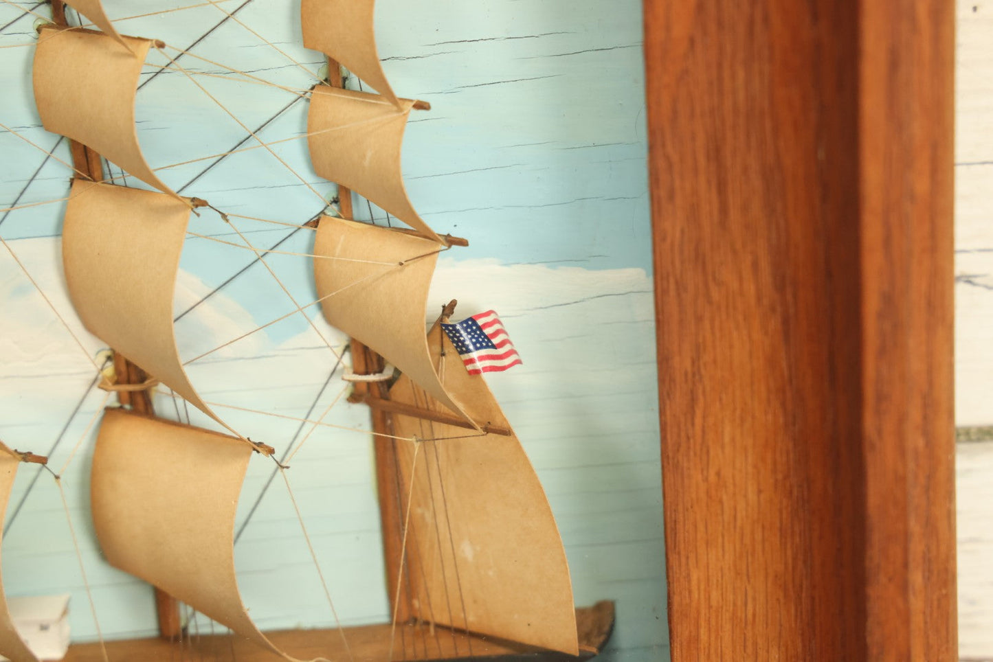 Lot 020 - Vintage Folk Art Shadow Box Clipper Ship Sail Boat Diorama, Not Antique