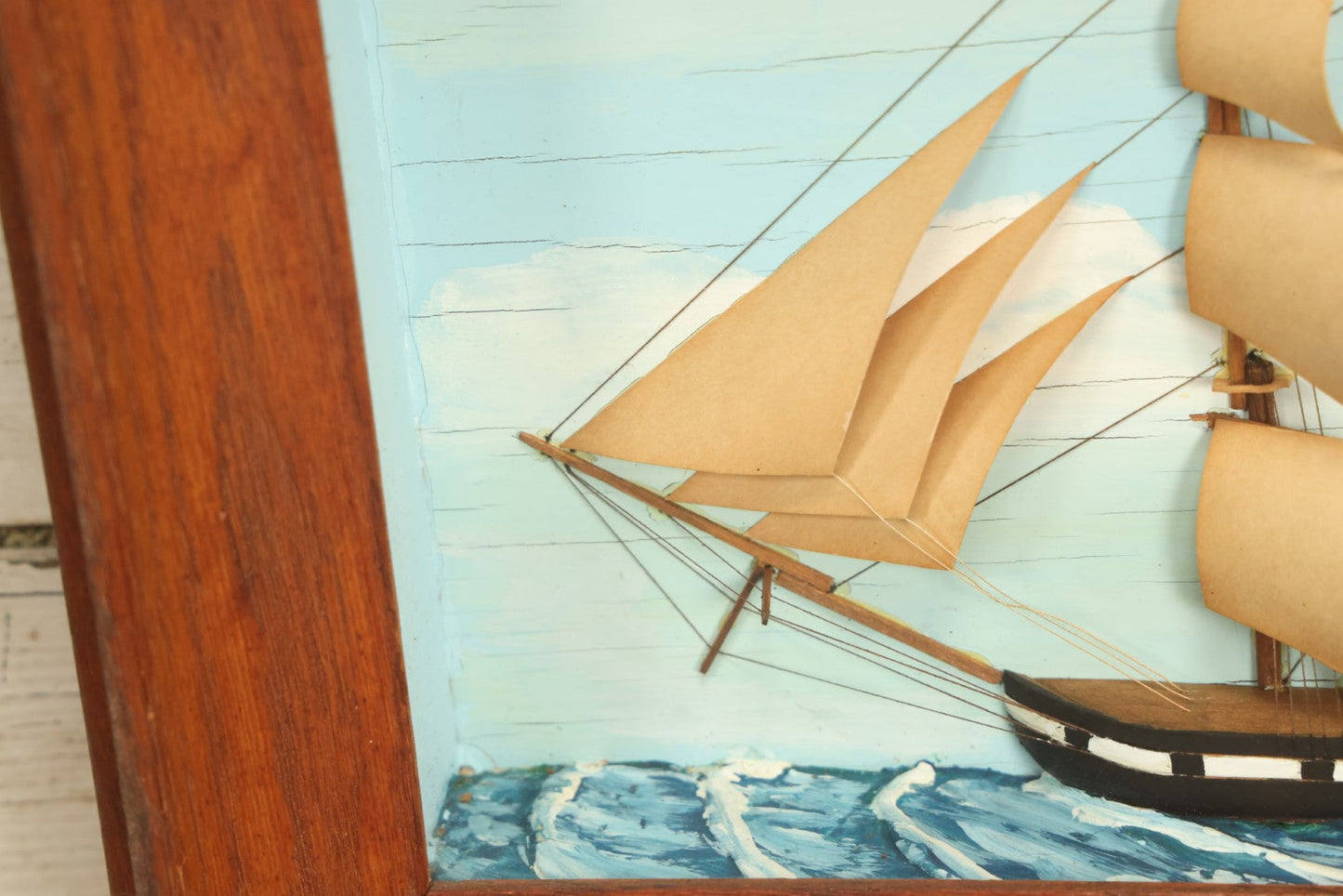 Lot 020 - Vintage Folk Art Shadow Box Clipper Ship Sail Boat Diorama, Not Antique