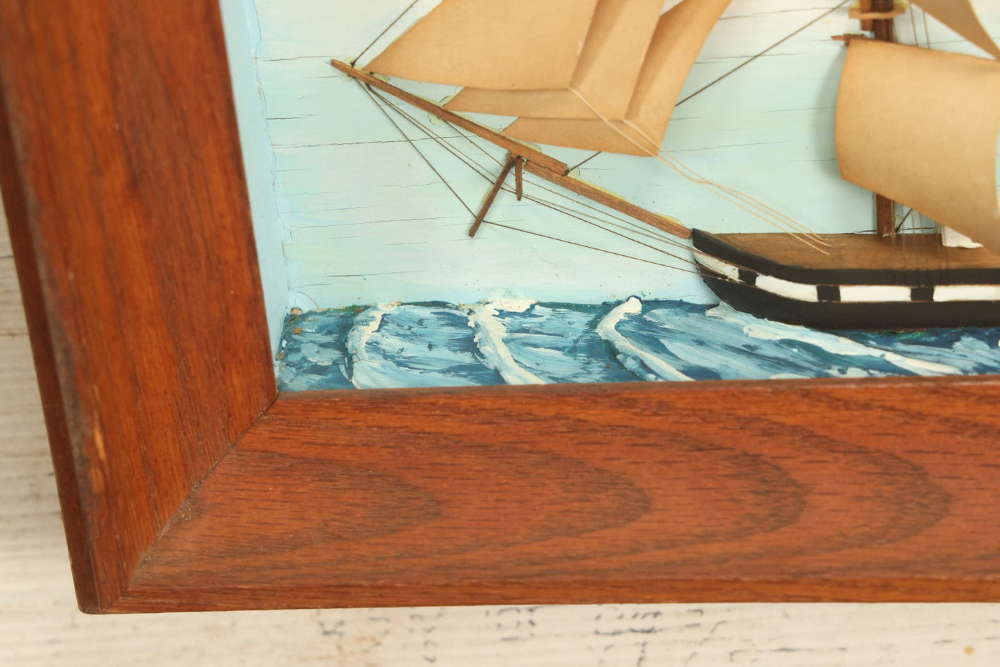 Lot 020 - Vintage Folk Art Shadow Box Clipper Ship Sail Boat Diorama, Not Antique