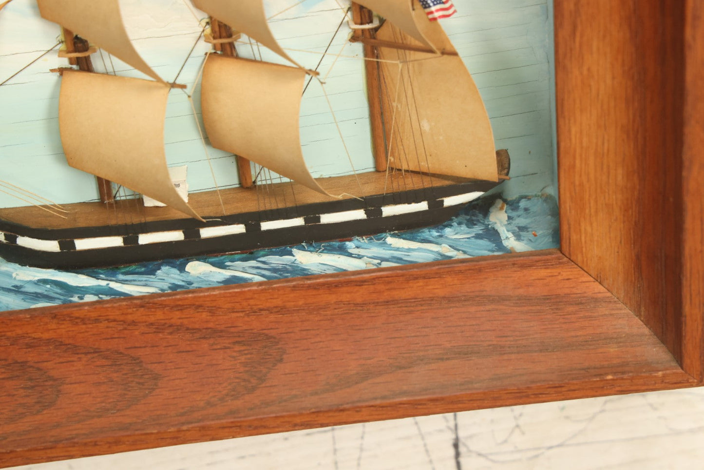 Lot 020 - Vintage Folk Art Shadow Box Clipper Ship Sail Boat Diorama, Not Antique