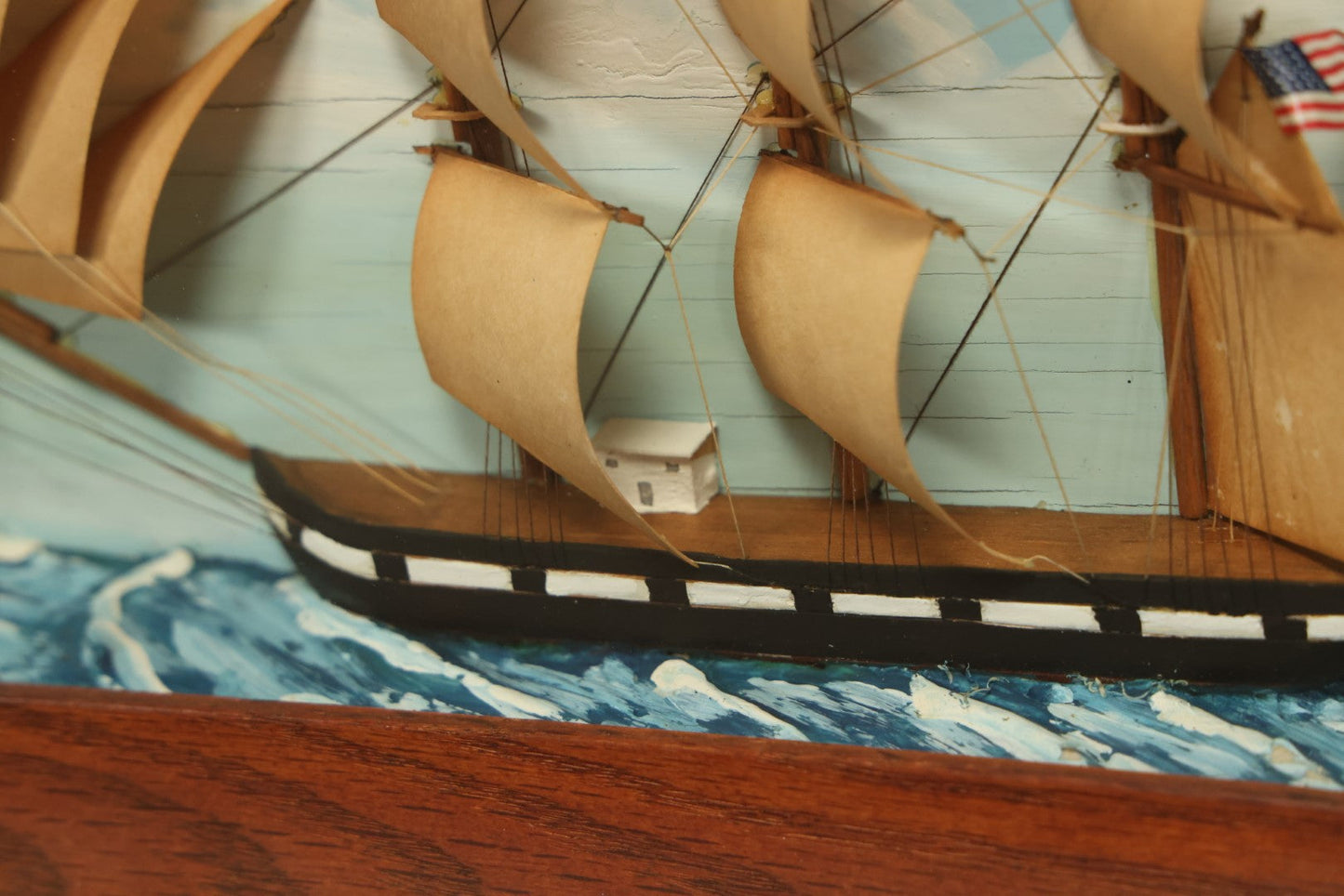 Lot 020 - Vintage Folk Art Shadow Box Clipper Ship Sail Boat Diorama, Not Antique