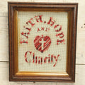 Lot 025 - Antique Faith, Hope, And Charity Punchwork Religious Embroidery In Deep Frame, With Heart And Cross At Center