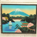 Lot 029 - Vintage Japanese Painting On Silk Of Mount Fuji In Black Frame