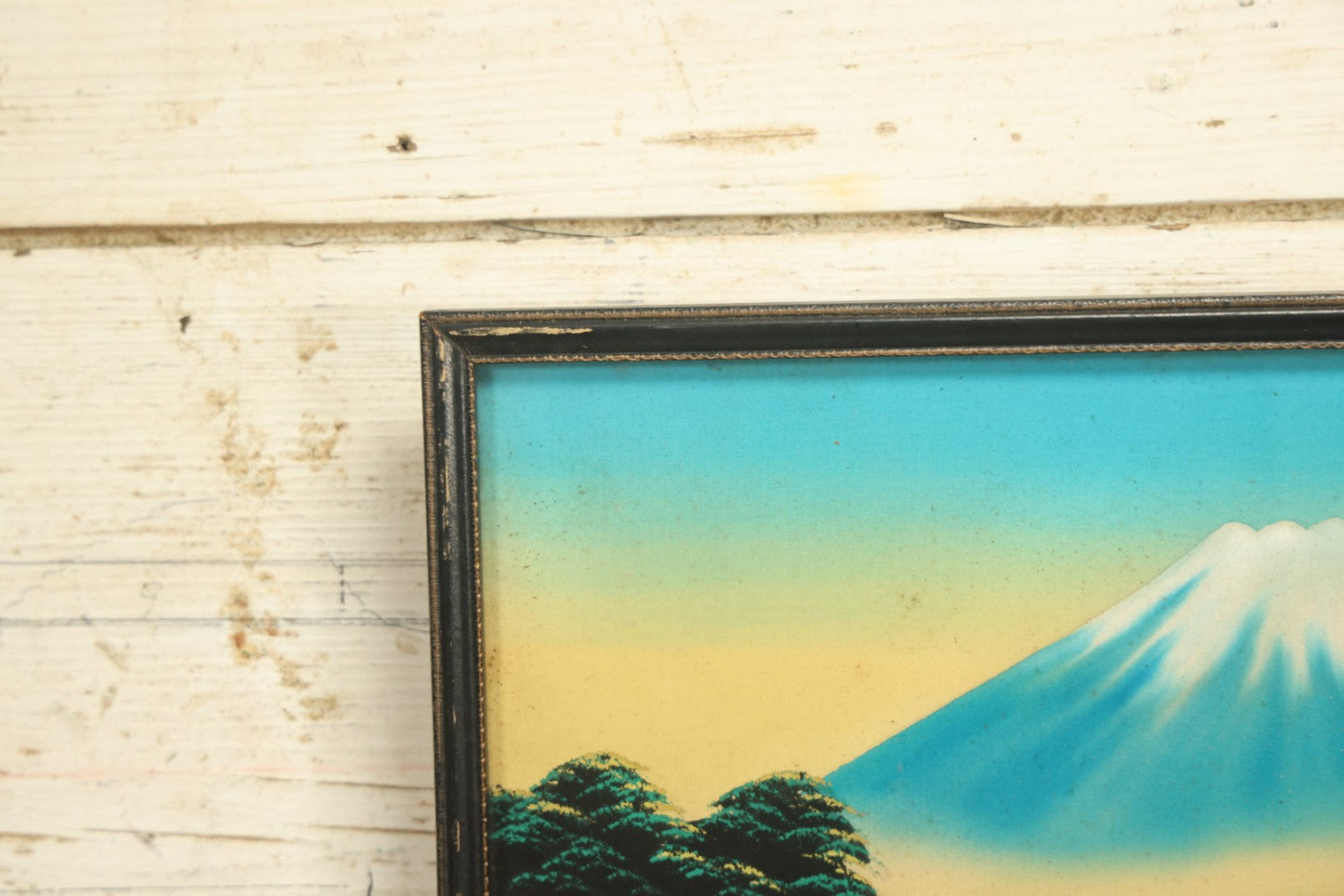 Lot 029 - Vintage Japanese Painting On Silk Of Mount Fuji In Black Frame