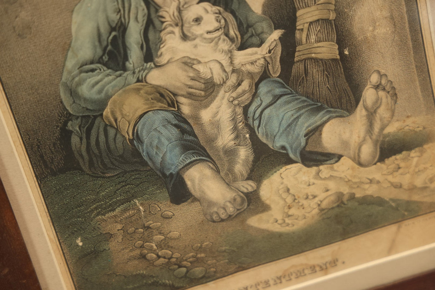 Lot 030 - Antique Hand Colored Lithograph Of Little Boy And His Puppy, Titled "Contentment," Kellogg Brothers Lithograph, Connecticut