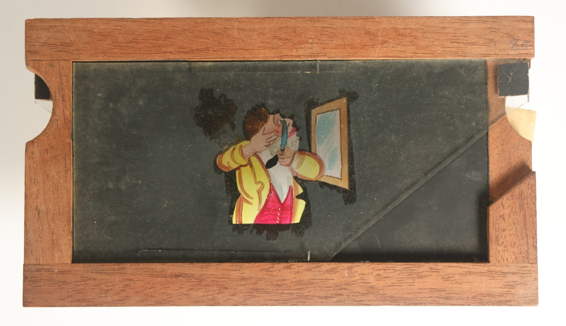 Lot 038 - Antique Hand Painted Animated Magic Lantern Motion Slide, Shaving Man Cuts Face When Cat Scares Him