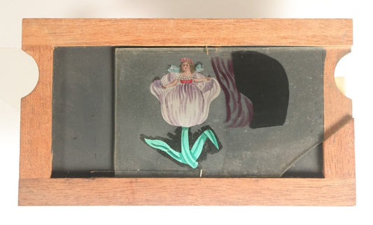 Lot 040 - Antique Hand Painted Animated Magic Lantern Motion Slide, Fairy Flower Lady Blooming Out Of Flower