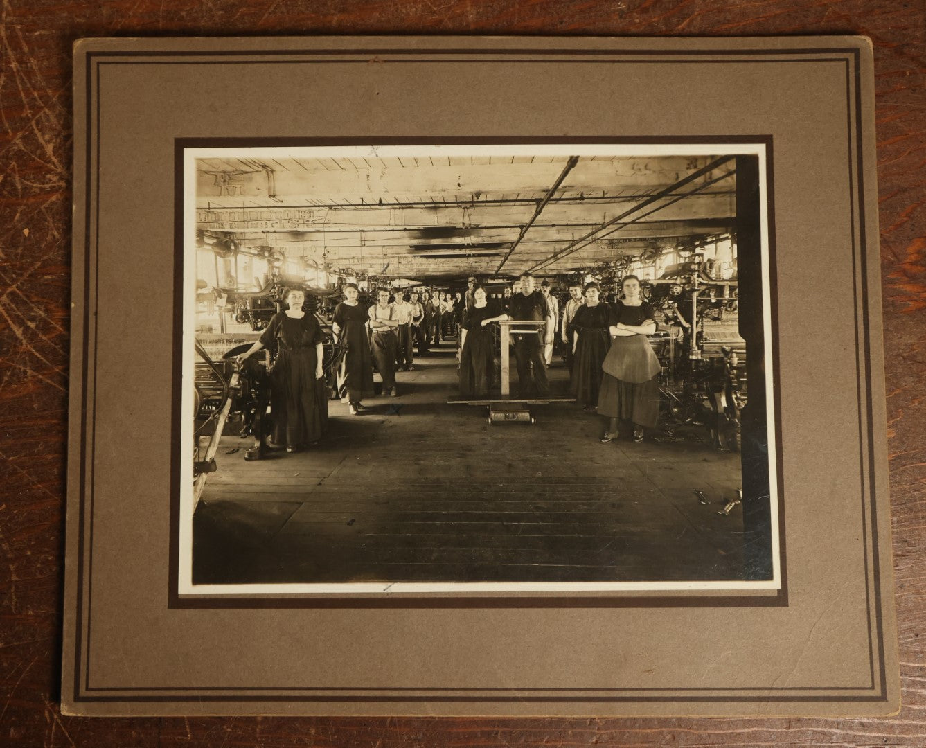 Lot 056 - Trio Of Antique Boarded Occupational Photos Of A Factory And Its Workers, Interior And Exterior, Including Machinery, Flange Signs, And More