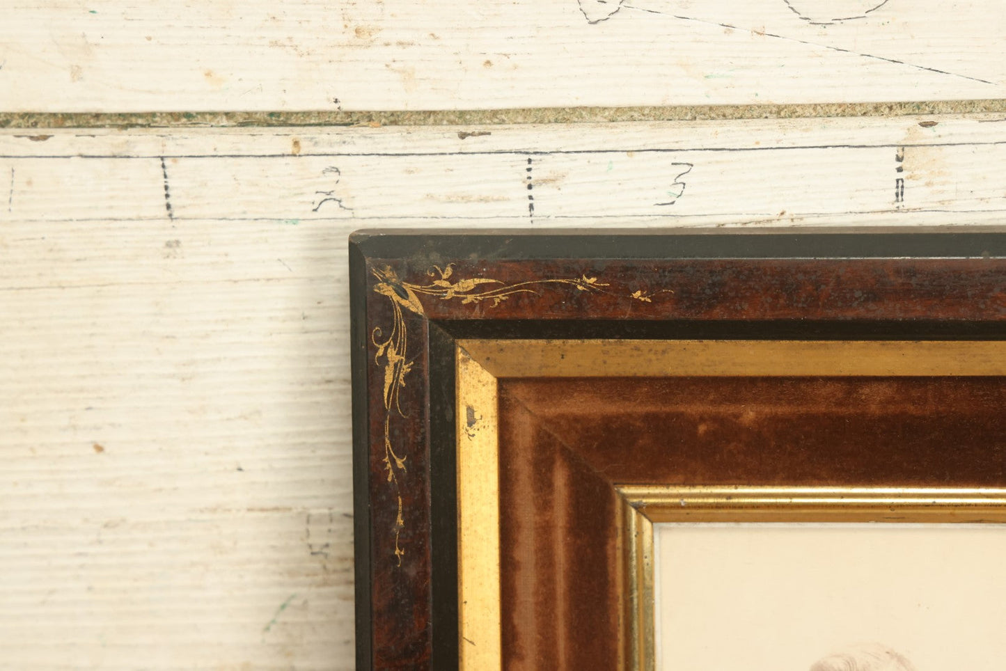 Lot 057 - Antique Cabinet Card Photo Of A Young Man In A Tie In Deep Frame With Velvet Surround, Gilded Embellishments