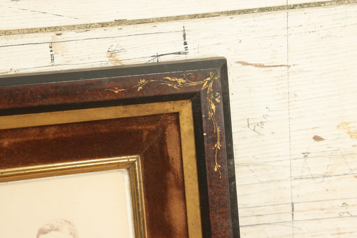 Lot 057 - Antique Cabinet Card Photo Of A Young Man In A Tie In Deep Frame With Velvet Surround, Gilded Embellishments