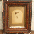 Lot 058 - Antique Cabinet Card Photo Of A Young Woman With Curly Bangs In Deep Frame With Golden Mat
