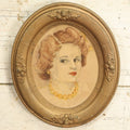 Lot 059 - Odd Original Drawing / Watercolor Of A Woman With Red Lipstick And Golden Necklace, In Oval Frame