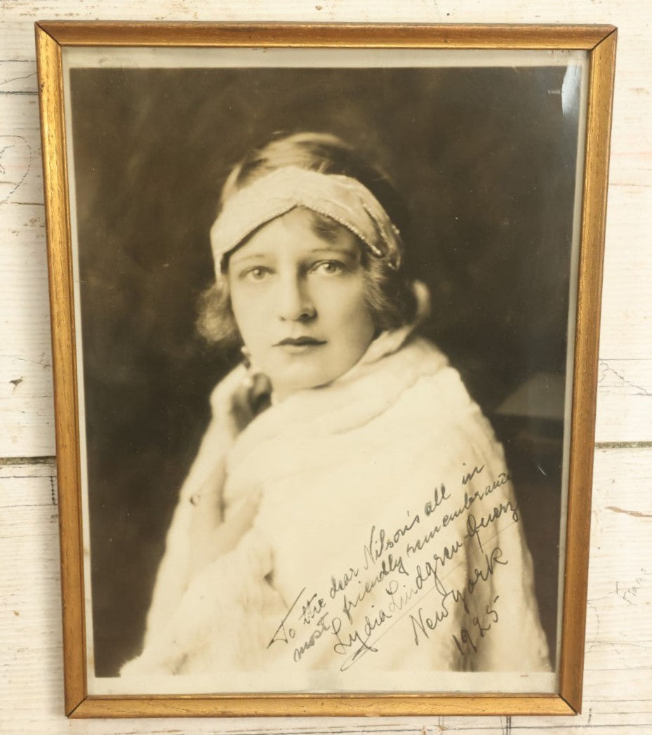 Lot 060 - Antique Glossy Press Photo Of Swedish Opera Singer Lydia Lindgren-Querzé With Autograph, Signed And Dated New York, 1925