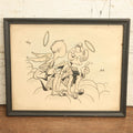 Lot 062 - Vintage Framed Original Drawing Of Two Cartoonish Angels Sitting In The Clouds, Artist Unknown