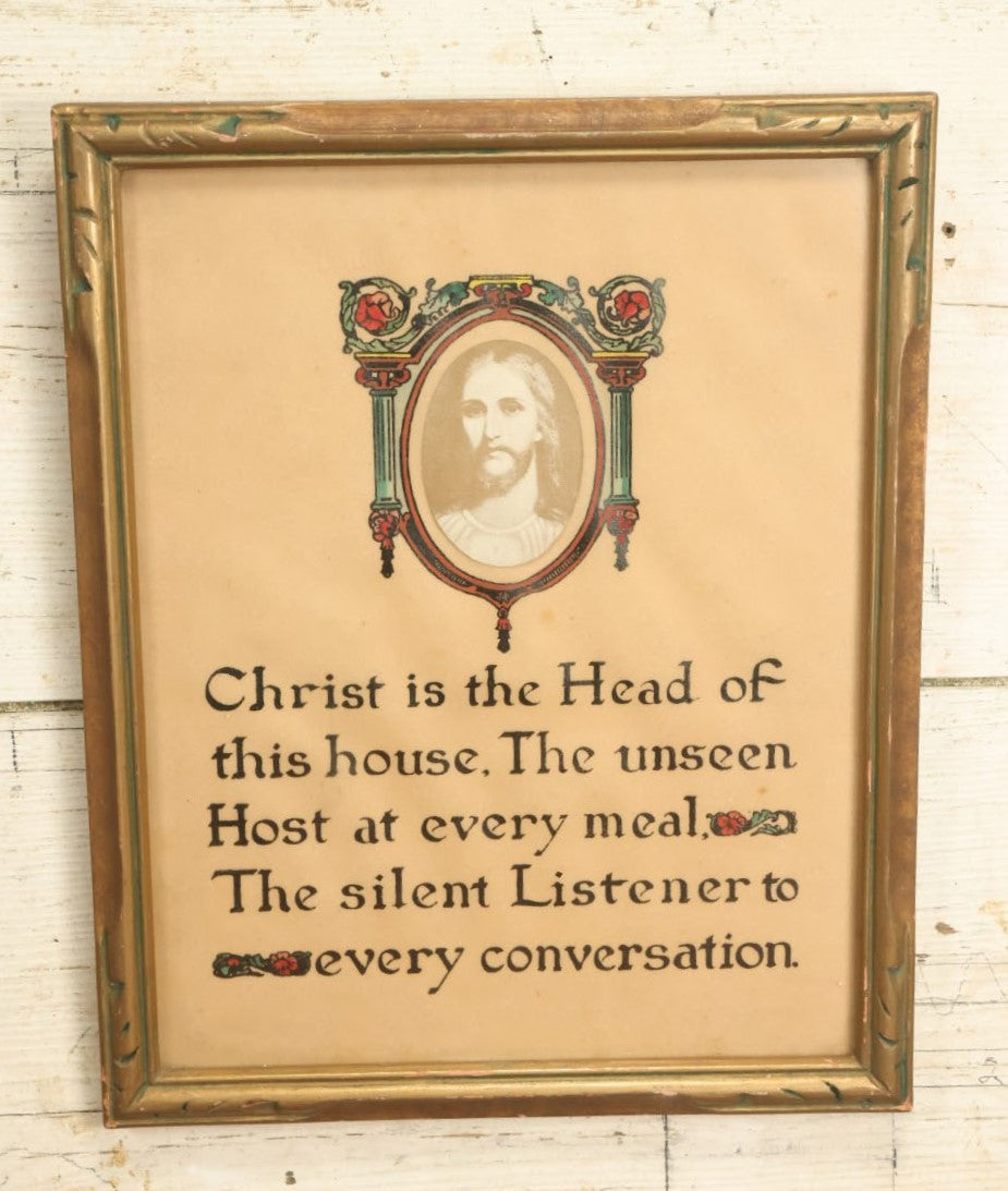 Lot 063 - Antique Religious Print, With Jesus, "Christ Is The Head Of This House," In Frame