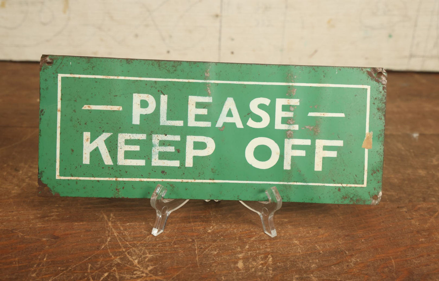 Lot 065 - Vintage Stencil Painted Sign, "Please Keep Off," With Green Background, White Lettering, Tin Tacker