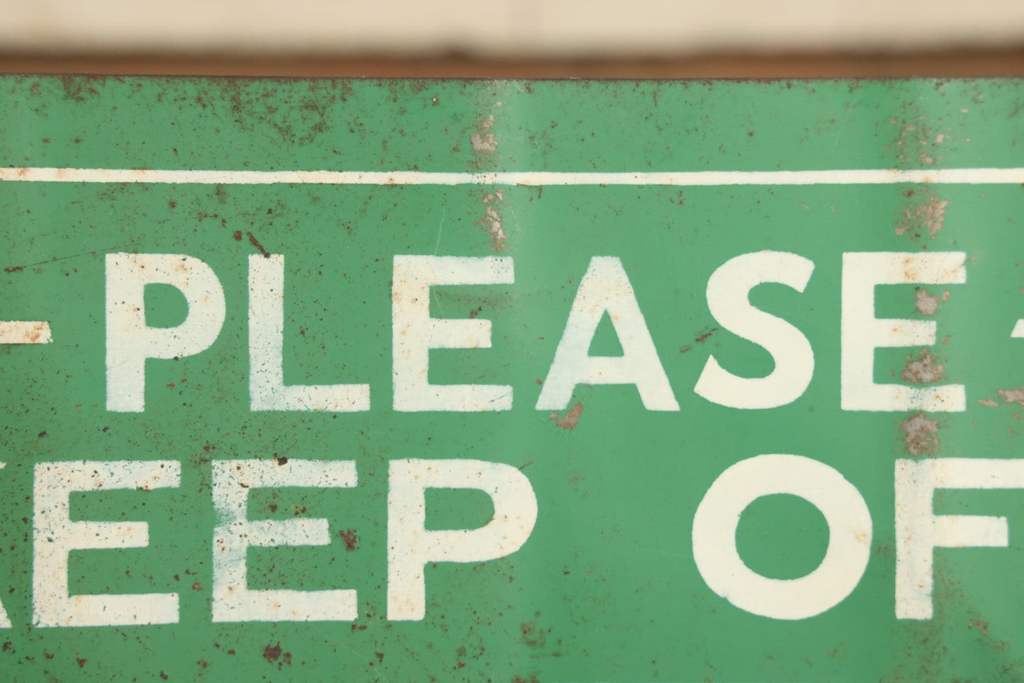 Lot 065 - Vintage Stencil Painted Sign, "Please Keep Off," With Green Background, White Lettering, Tin Tacker