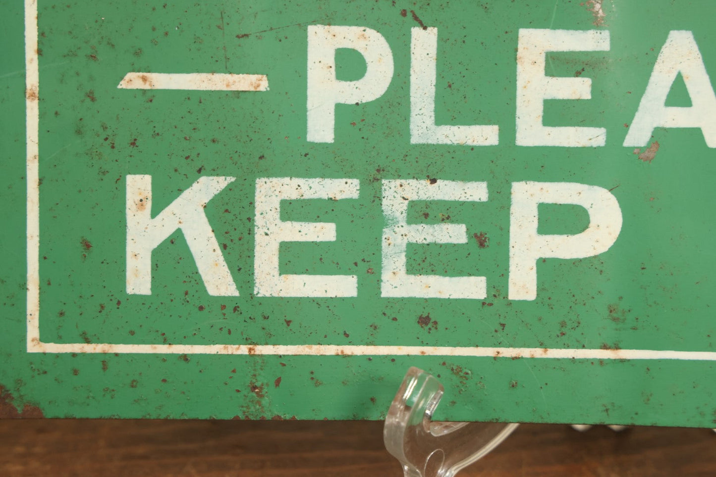 Lot 065 - Vintage Stencil Painted Sign, "Please Keep Off," With Green Background, White Lettering, Tin Tacker